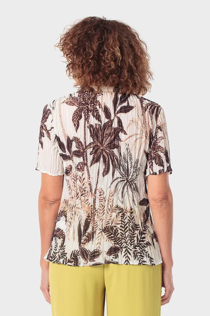 Blouse met bladprint en ruches