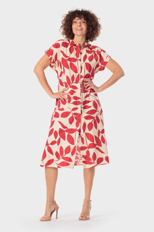 Midi jurk met bladprint