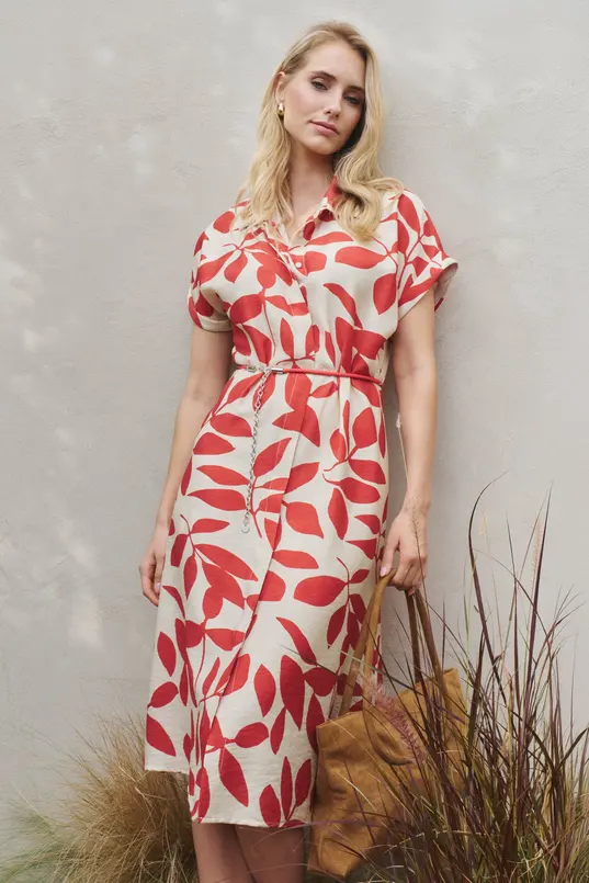 Midi jurk met bladprint