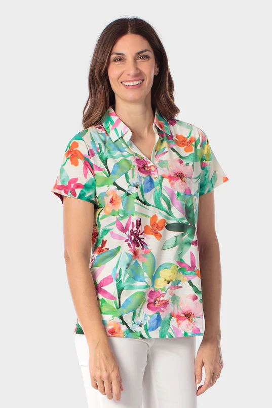 Polo met kleurrijke bloemenprint