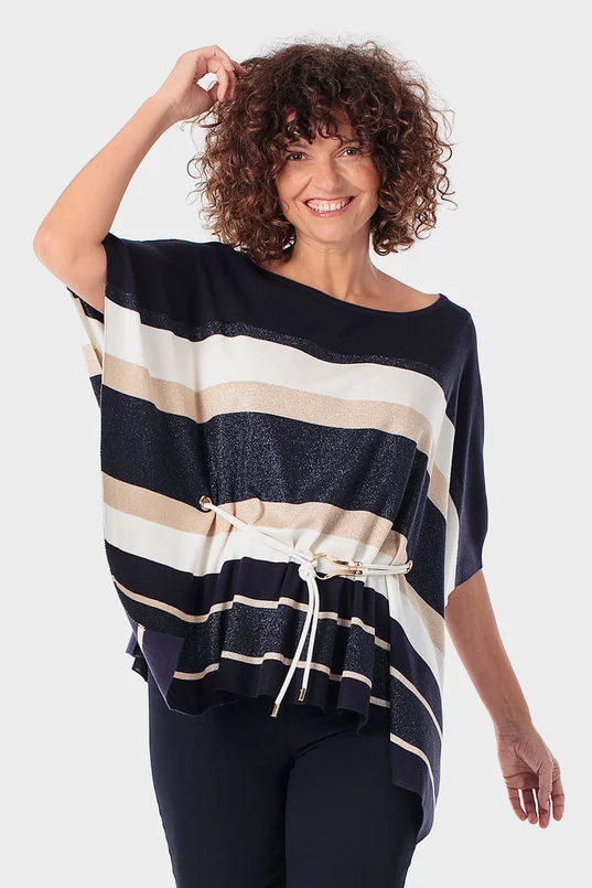 Top met streepdessin en taillekoord