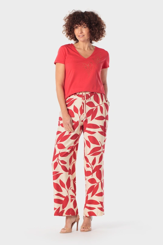 Wide leg broek met bladprint