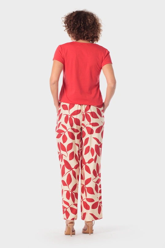 Wide leg broek met bladprint