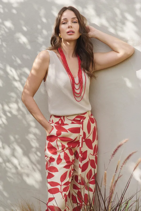 Wide leg broek met bladprint